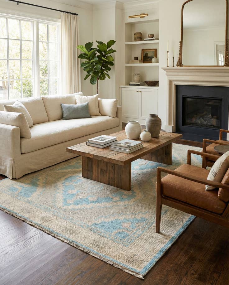 Detail image of 6' 1 x 9' 5 Hand Knotted Oushak Wool Rug