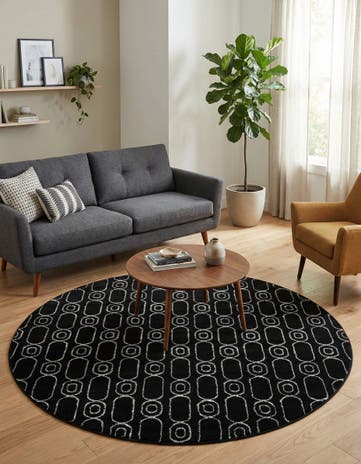 Black and Silver Vogue Geo Round Rug