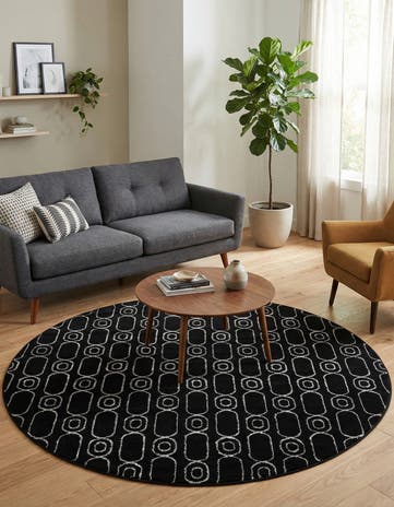Black and Silver Vogue Geo Round Rug
