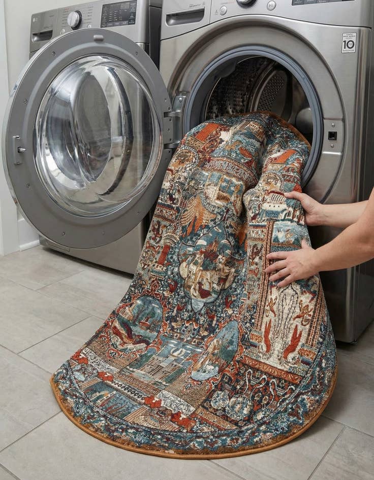 Detail image of  7' 10 x 7' 10  Washable Traditional Indoor / Outdoor Round Rug