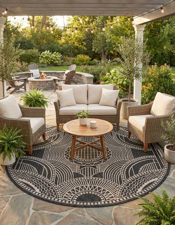 12' x 12' Easy-Clean Traditional Indoor / Outdoor Round Rug