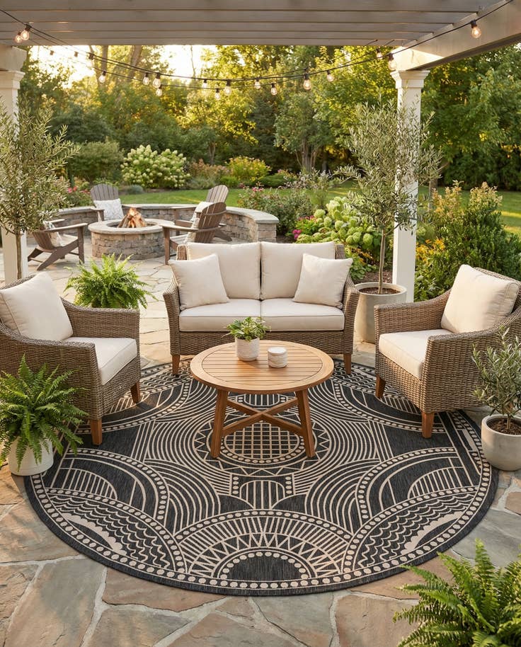 Detail image of 12' x 12' Easy-Clean Traditional Indoor / Outdoor Round Rug