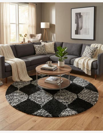 Black and White Serenity Shag Round Rug