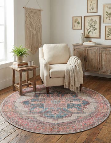 4' x 4' Washable Nostalgia Round Rug