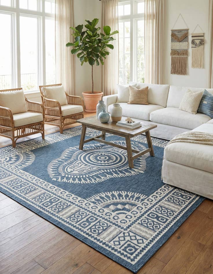 Detail image of 13' x 13'  Washable Traditional Indoor / Outdoor Square Rug