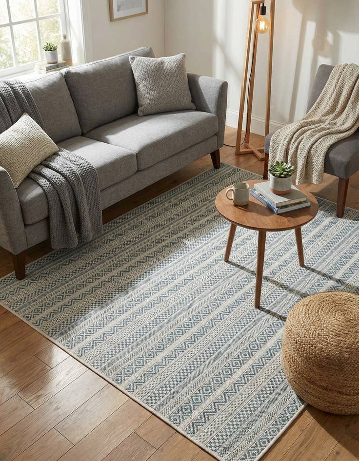 Detail image of 5' 3 x 5' 3  Washable Striped Indoor / Outdoor Square Rug