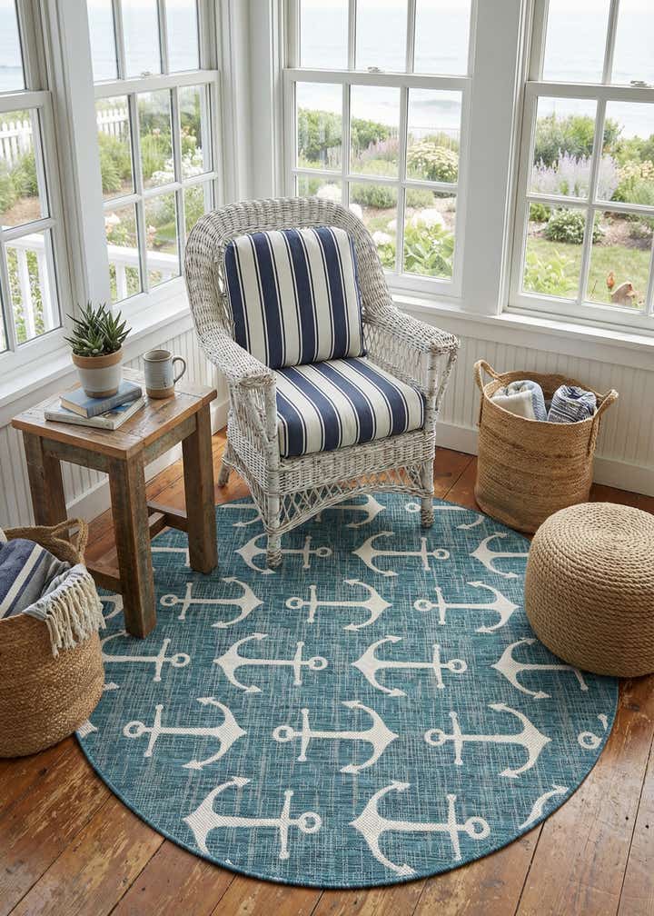 7' 10 x 7' 10 Easy-Clean Coastal Indoor / Outdoor Round Rug