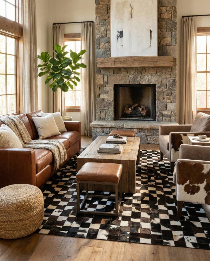 Detail image of 5' x 7' 11 Cowhide Stocks Rug