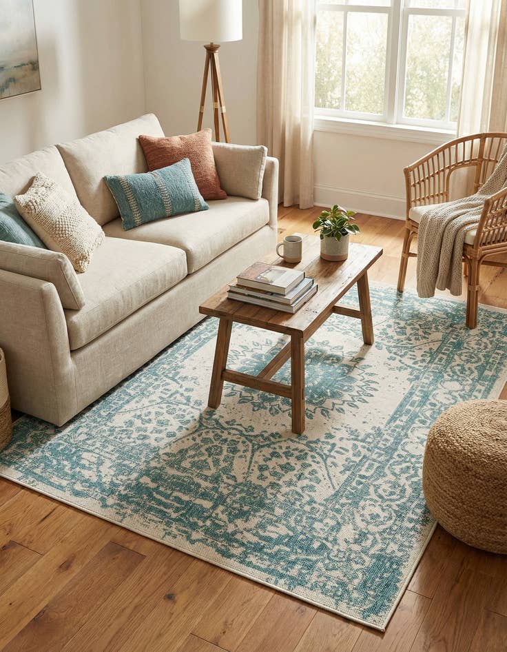 Detail image of  5' 3 x 7'  Washable Traditional Indoor / Outdoor Rug