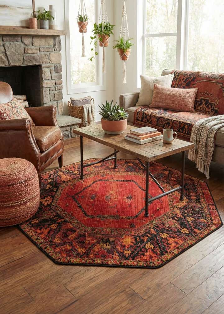 4' x 4' Easy-Clean Tribal Indoor / Outdoor Octagon Rug