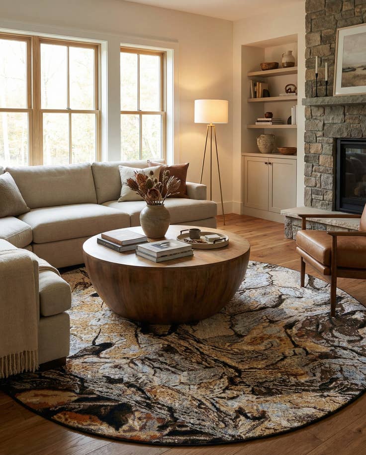 Detail image of 7' 10 x 7' 10 Easy-Clean Modern Indoor / Outdoor Round Rug