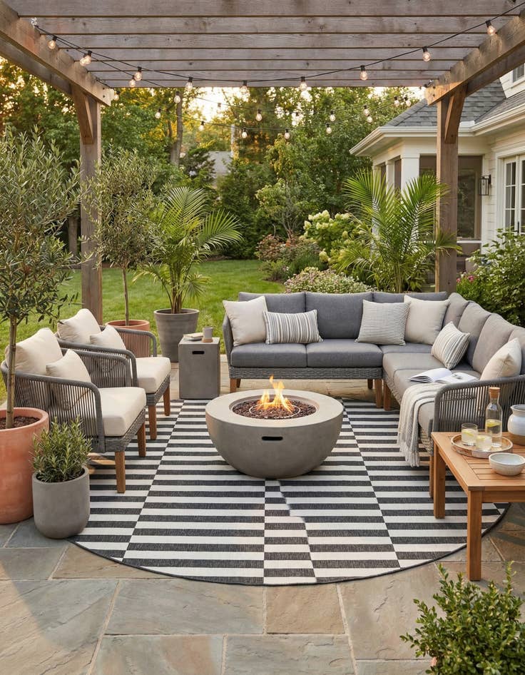 Detail image of 10' 8 x 10' 8  Washable Striped Indoor / Outdoor Round Rug