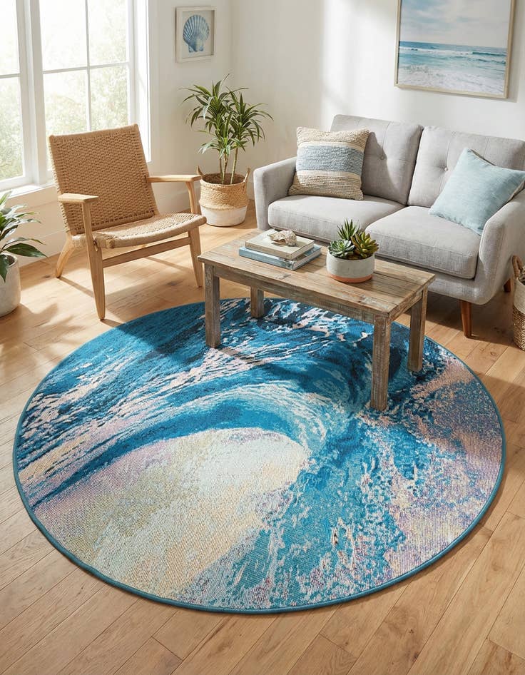 Detail image of  4' 1 x 4' 1  Washable Modern Indoor / Outdoor Round Rug