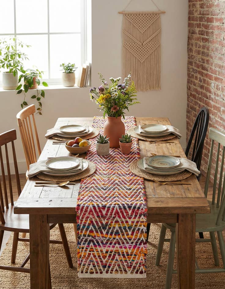 Detail image of  1' 2 x 6' 1  Hand Woven Chindi Chevron Table Runner Rug