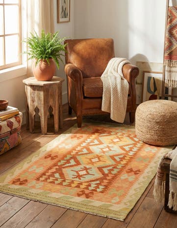 3' 2 x 5' Hand Woven Kilim Waziri Wool Rug