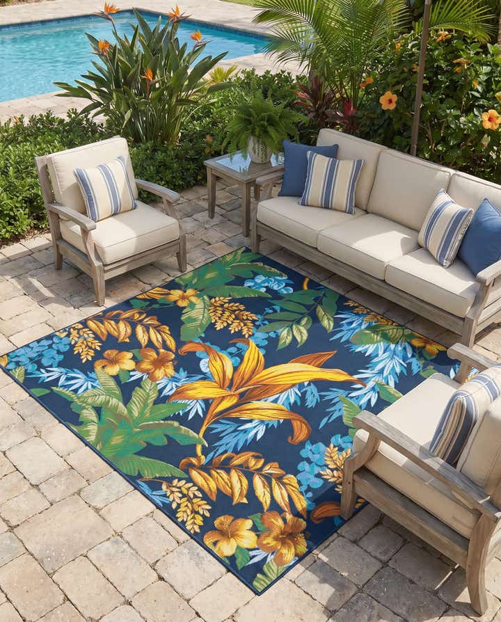 7' 10 x 7' 10 Easy-Clean Botanical Indoor / Outdoor Square Rug