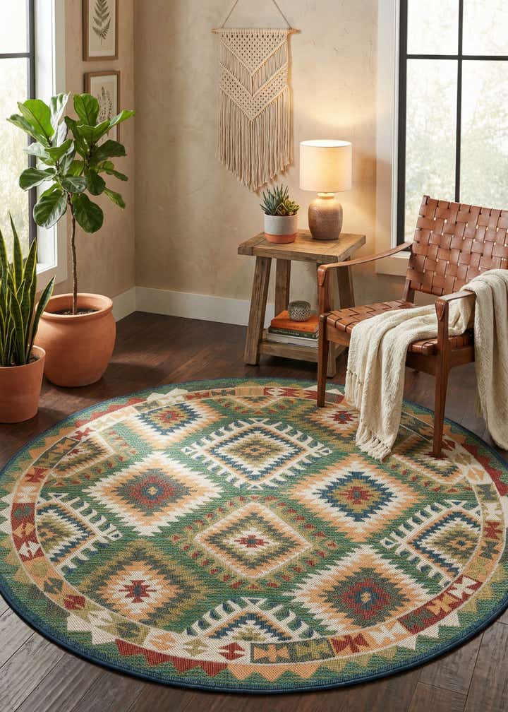 7' 10 x 7' 10 Easy-Clean Baja Indoor / Outdoor Round Rug