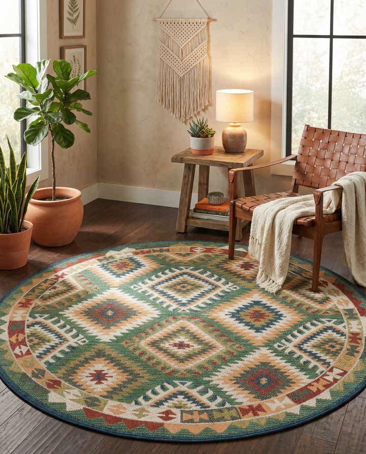 7' 10 x 7' 10 Easy-Clean Baja Indoor / Outdoor Round Rug