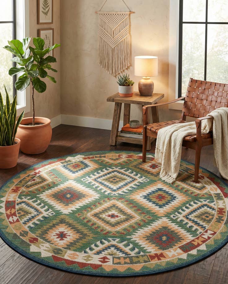 Detail image of 7' 10 x 7' 10 Easy-Clean Baja Indoor / Outdoor Round Rug