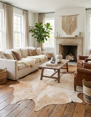 6' 5 x 7' Cowhide Leather Freeform Rug