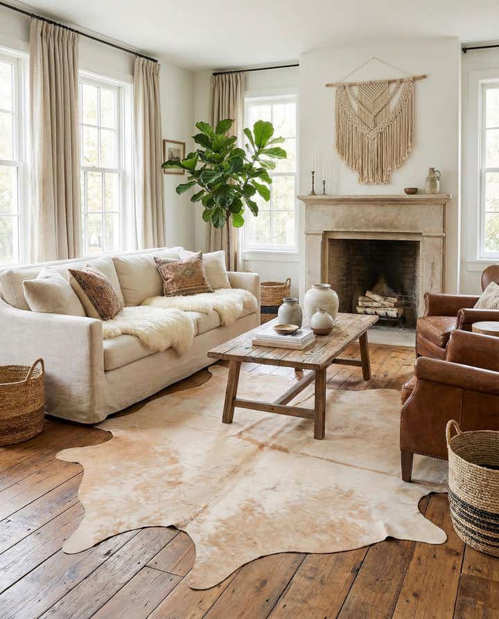 6' 5 x 7' Cowhide Leather Freeform Rug