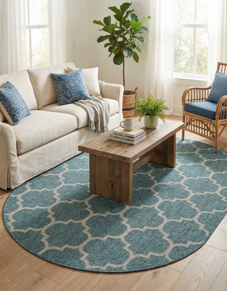 Detail image of 5' 3 x 8'  Washable Trellis Indoor / Outdoor Oval Rug
