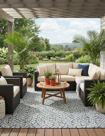Navy Blue Easy-Clean Safari Indoor / Outdoor Square Rug