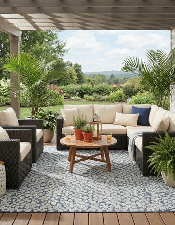 Navy Blue Easy-Clean Safari Indoor / Outdoor Square Rug