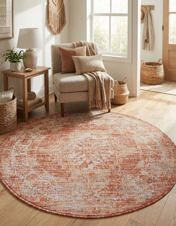 Detail image of  3' x 3'  Washable Traditional Indoor / Outdoor Round Rug
