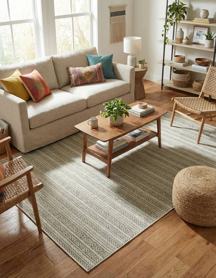 Detail image of 5' 3 x 8'  Washable Striped Indoor / Outdoor Rug