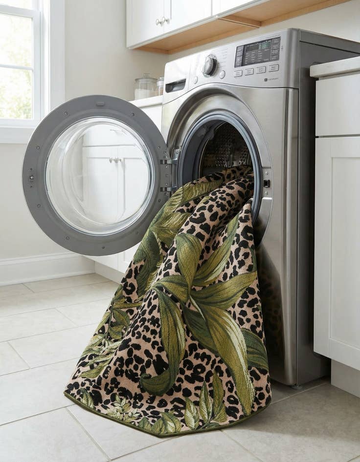 Detail image of 7' x 7'  Washable Botanical Indoor / Outdoor Octagon Rug