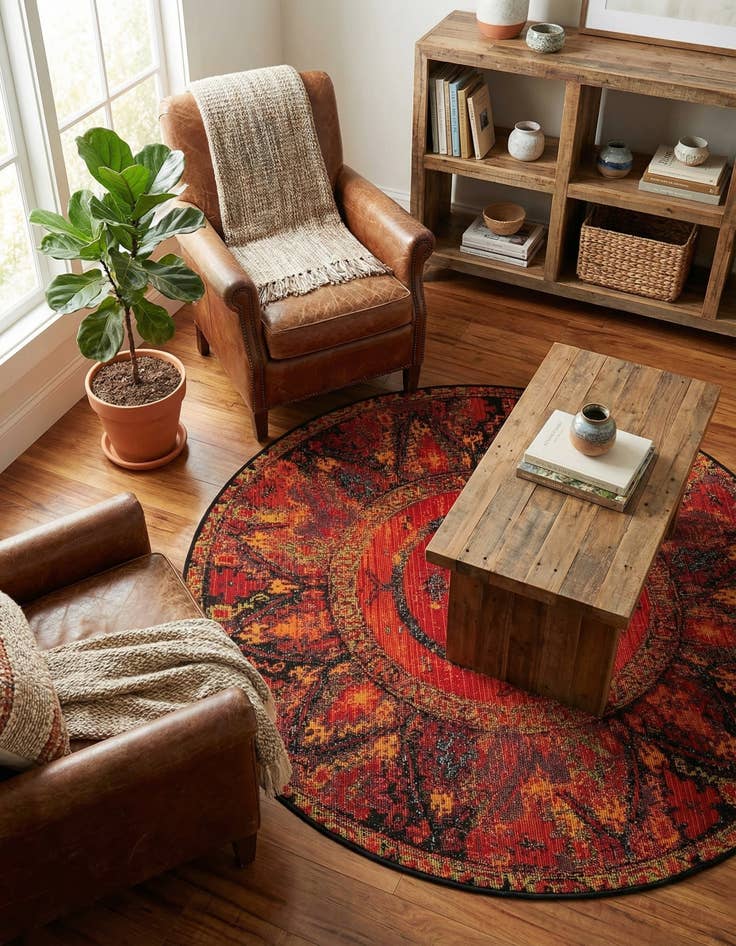 Detail image of  3' x 3'  Washable Tribal Indoor / Outdoor Round Rug