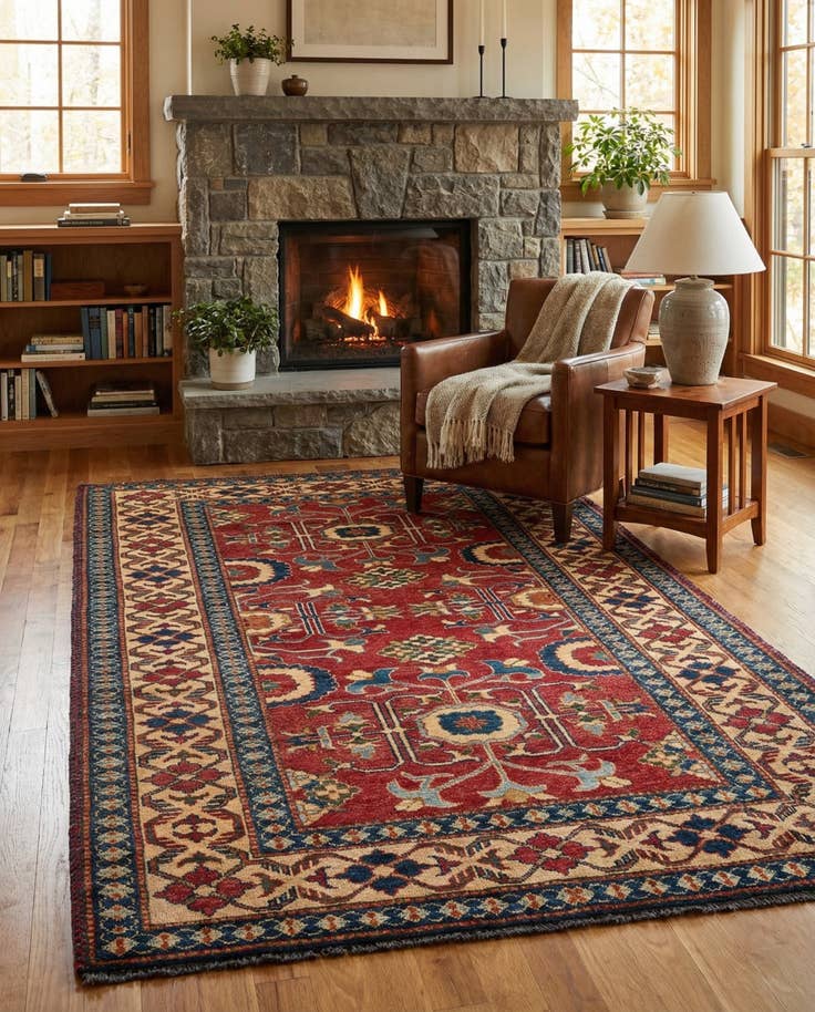 Detail image of 4' x 5' 9 Hand Knotted Kazak Wool Rug