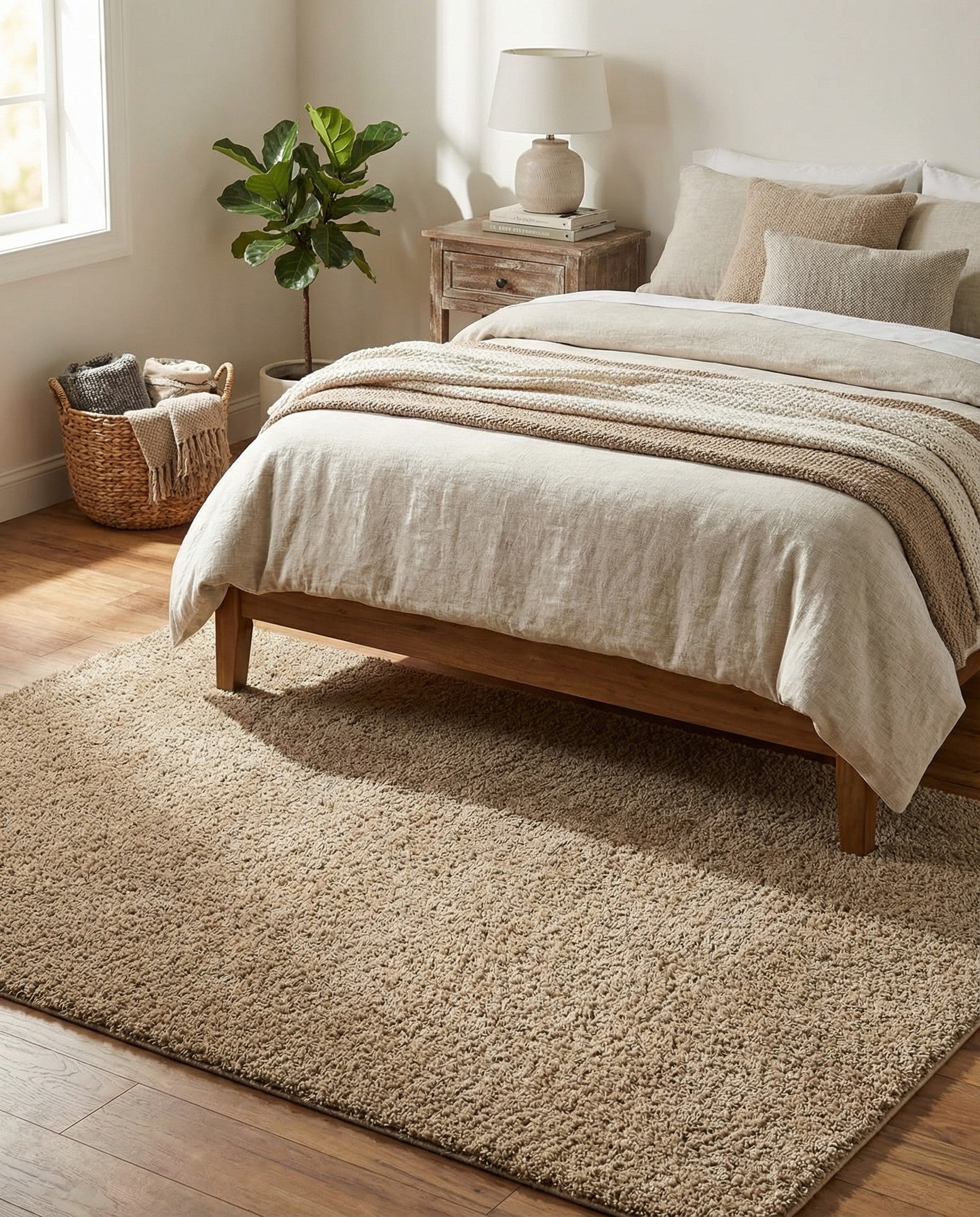 A rectangular 4x6 brown shag rug with a textured pile, perfect for adding comfort to a living room or bedroom.
