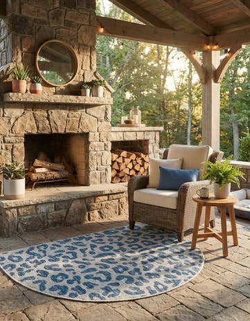 Blue Easy-Clean Safari Indoor / Outdoor Hearth Rug