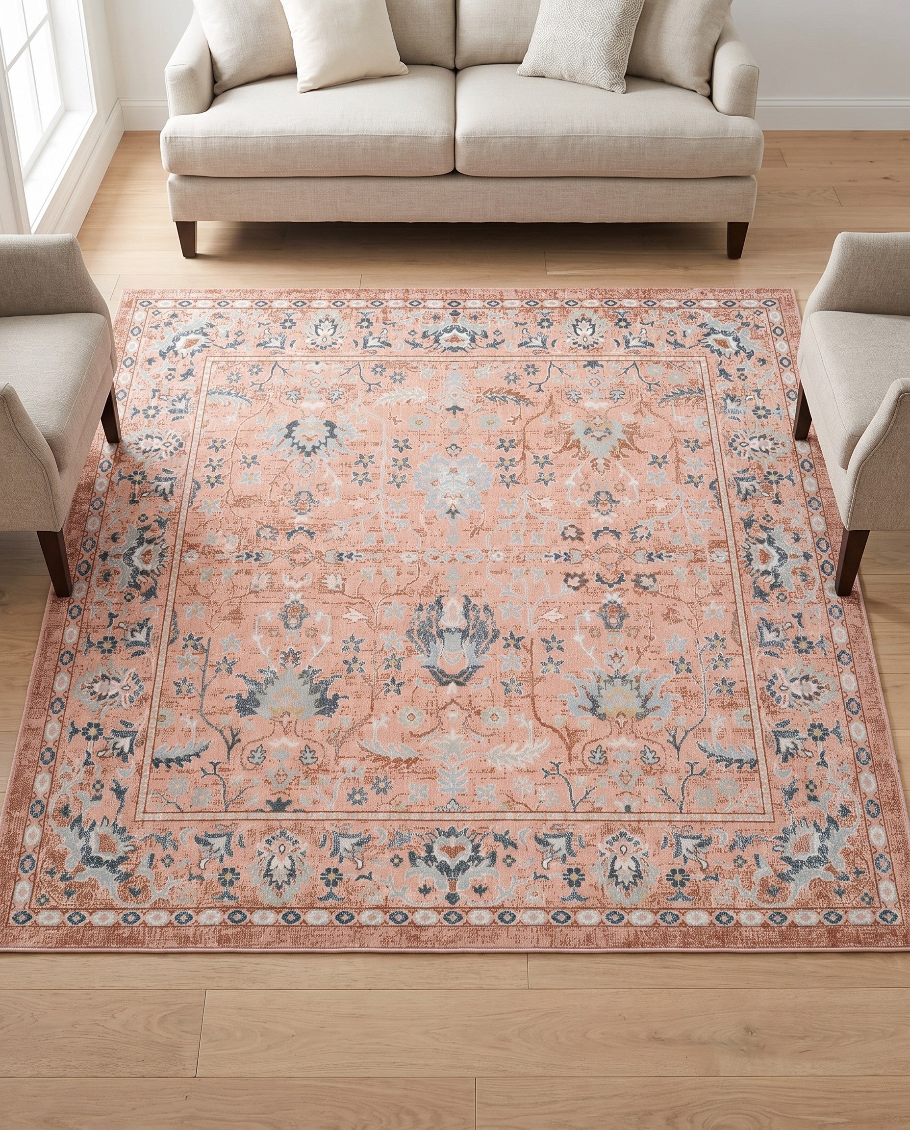 Rose Pink Kamala Washable Square Rug
