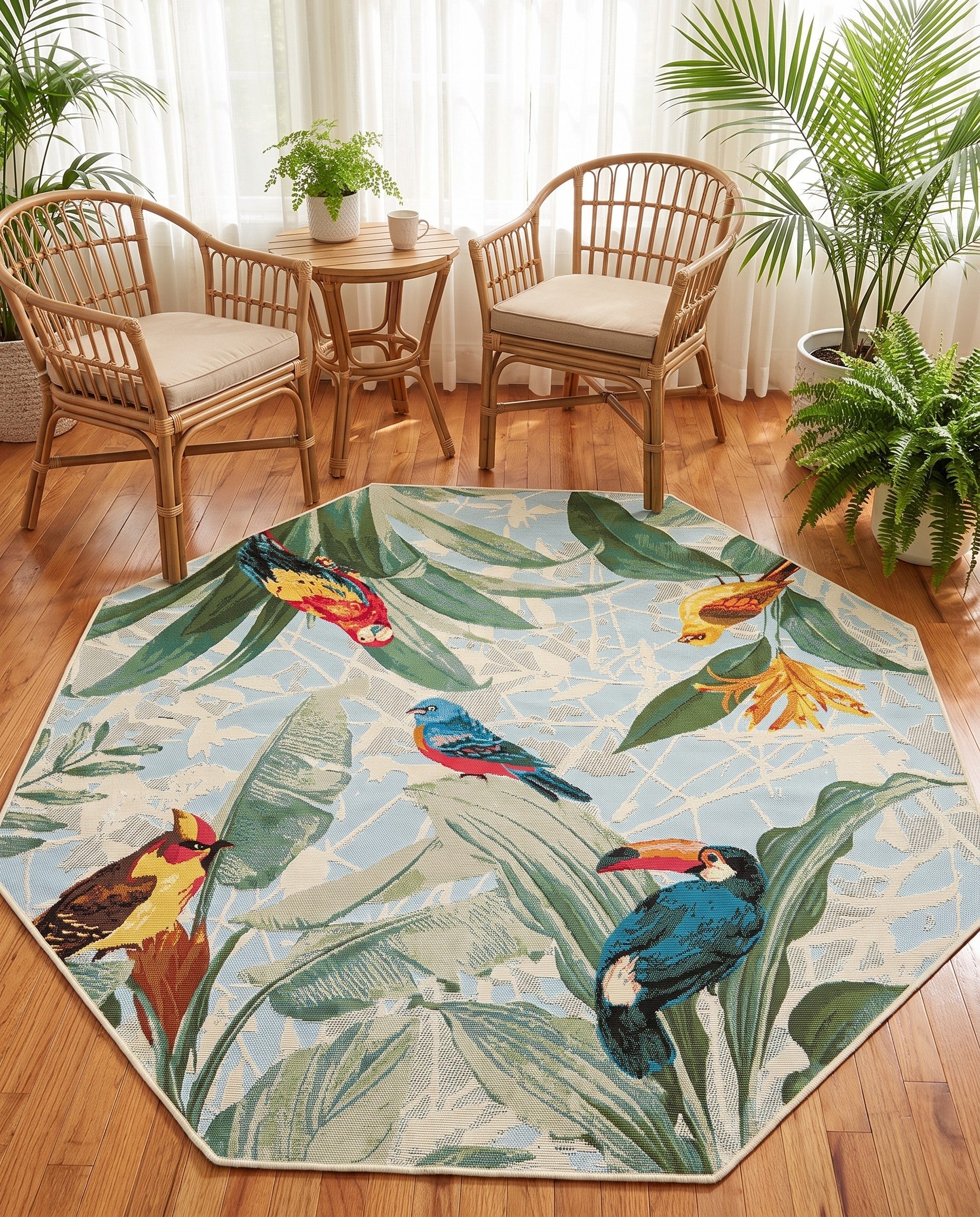 5' 3 x 5' 3 Easy-Clean Botanical Indoor / Outdoor Octagon Rug
