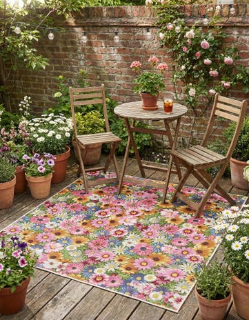 Easy-Clean Botanical Indoor / Outdoor Square Rug
