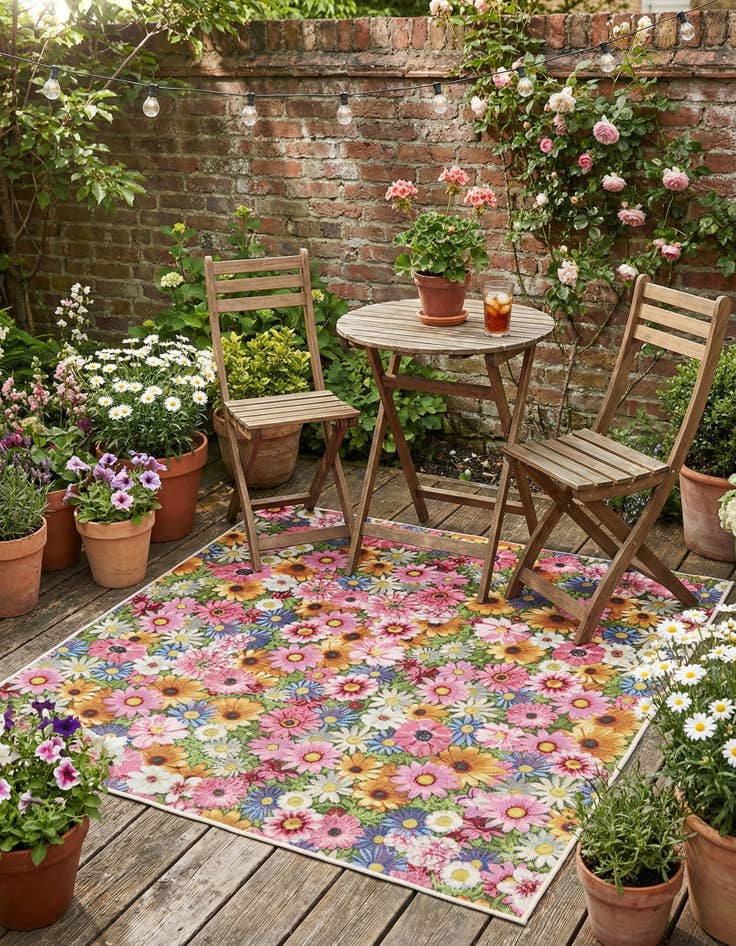 Detail image of  5' 3 x 5' 3  Washable Botanical Indoor / Outdoor Square Rug