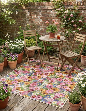 Easy-Clean Botanical Indoor / Outdoor Square Rug