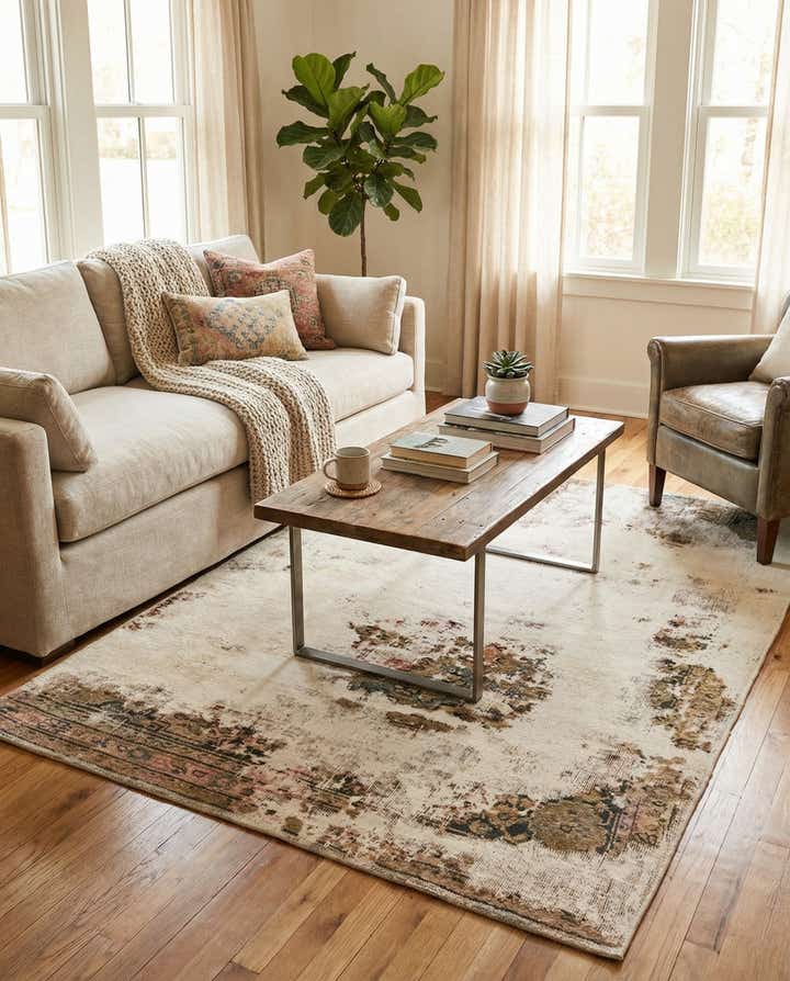 4' 9 x 6' 5 Hand Knotted Ultra Vintage Persian Wool Rug