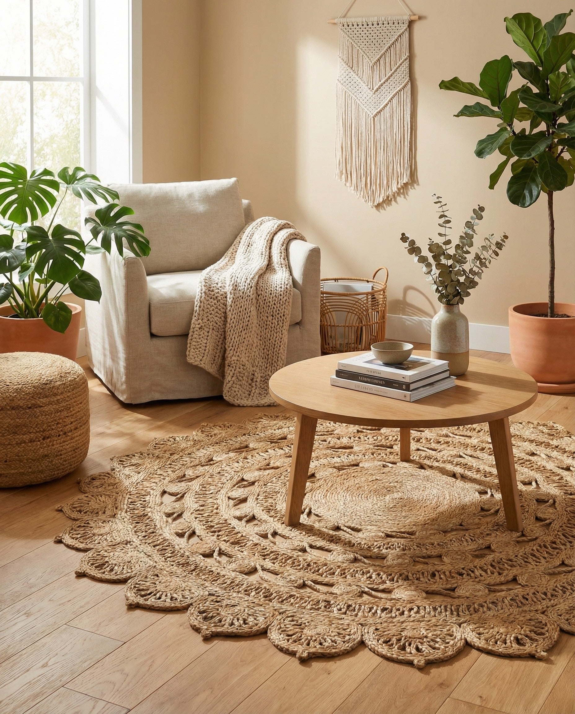  5' 1 x 5' 1  Hand Braided Jute Round Rug