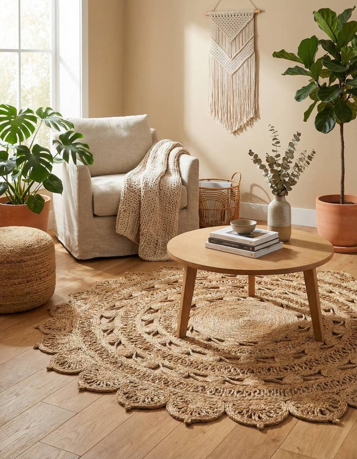Detail image of  5' 1 x 5' 1  Hand Braided Jute Round Rug