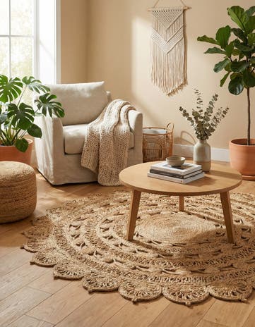 5' 1 x 5' 1 Handmade Braided Jute Round Rug