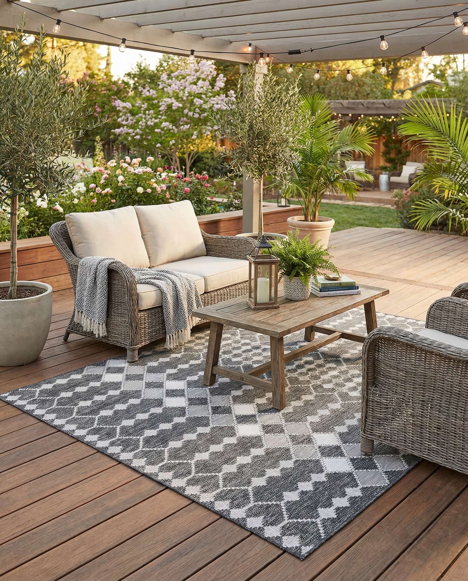 7' 10 x 11' Easy-Clean Trellis Indoor / Outdoor Rug