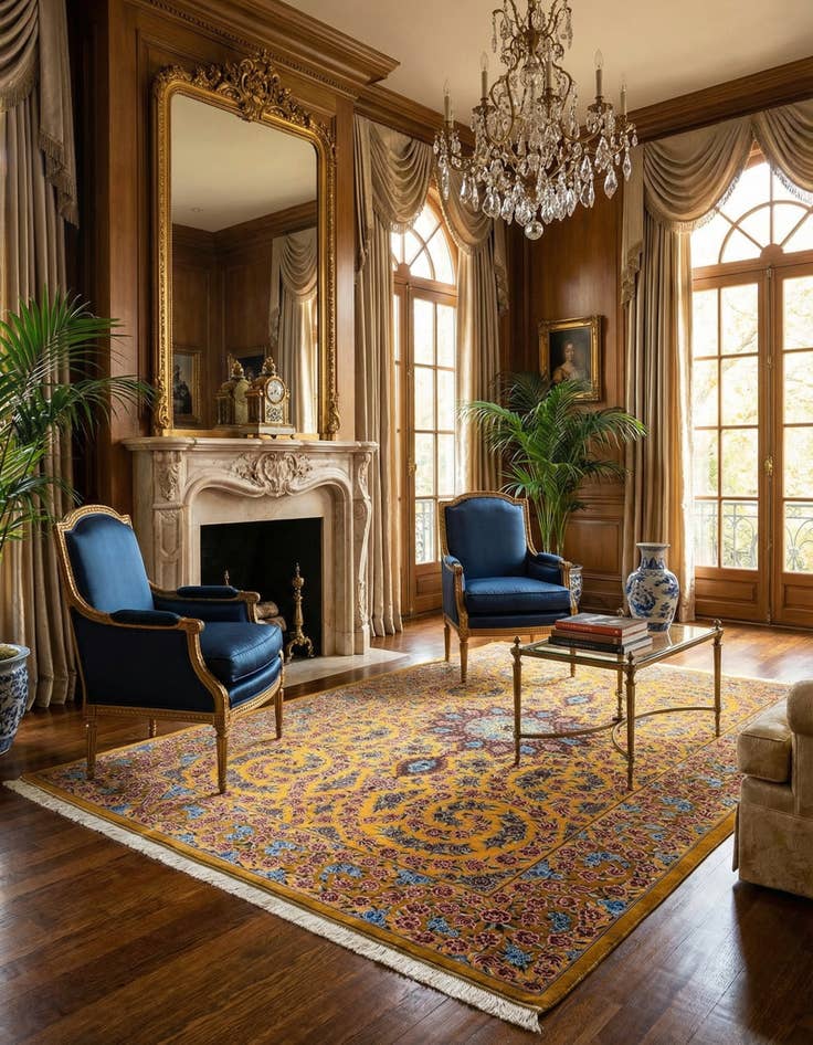 Detail image of 4' 7 x 6' 6 Ghom Silk Rug