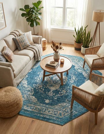 Navy Blue Dahlia Octagon Rug