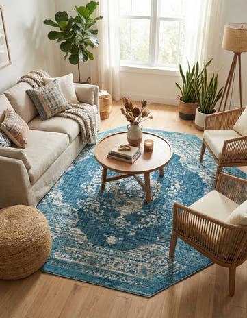 Navy Blue Dahlia Octagon Rug