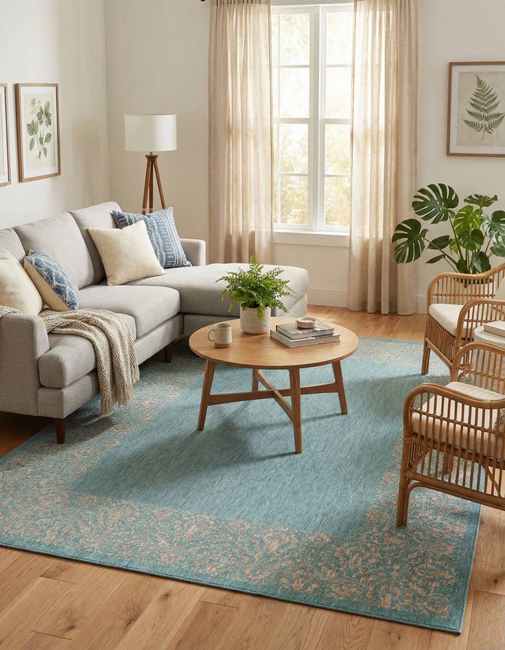 Detail image of 7' 10 x 11'  Washable Border Indoor / Outdoor Rug