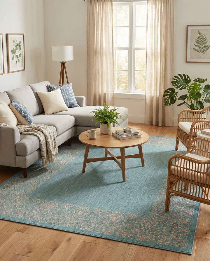 7' 10 x 11' Easy-Clean Border Indoor / Outdoor Rug